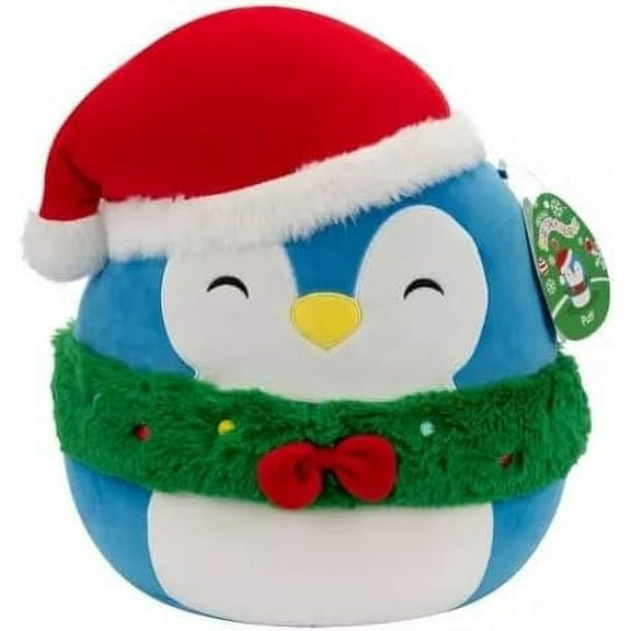 Squishmallows Christmas Holiday12 Puff Blue Penguin with Wreath and Hat Medium Plush