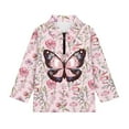 thumbnail image 4 of Psesaysky Girl's Pink Butterfly Flower Graphic Print Preppy Cute Sweatshirts Long Sleeve Drop Shoulder Half Zipper Pullovers Athletic Thermal Coat 12-13 Years, 4 of 6
