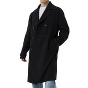 Boohoo Man Tall Double Breasted Wool Look Overcoat in Black, Size M