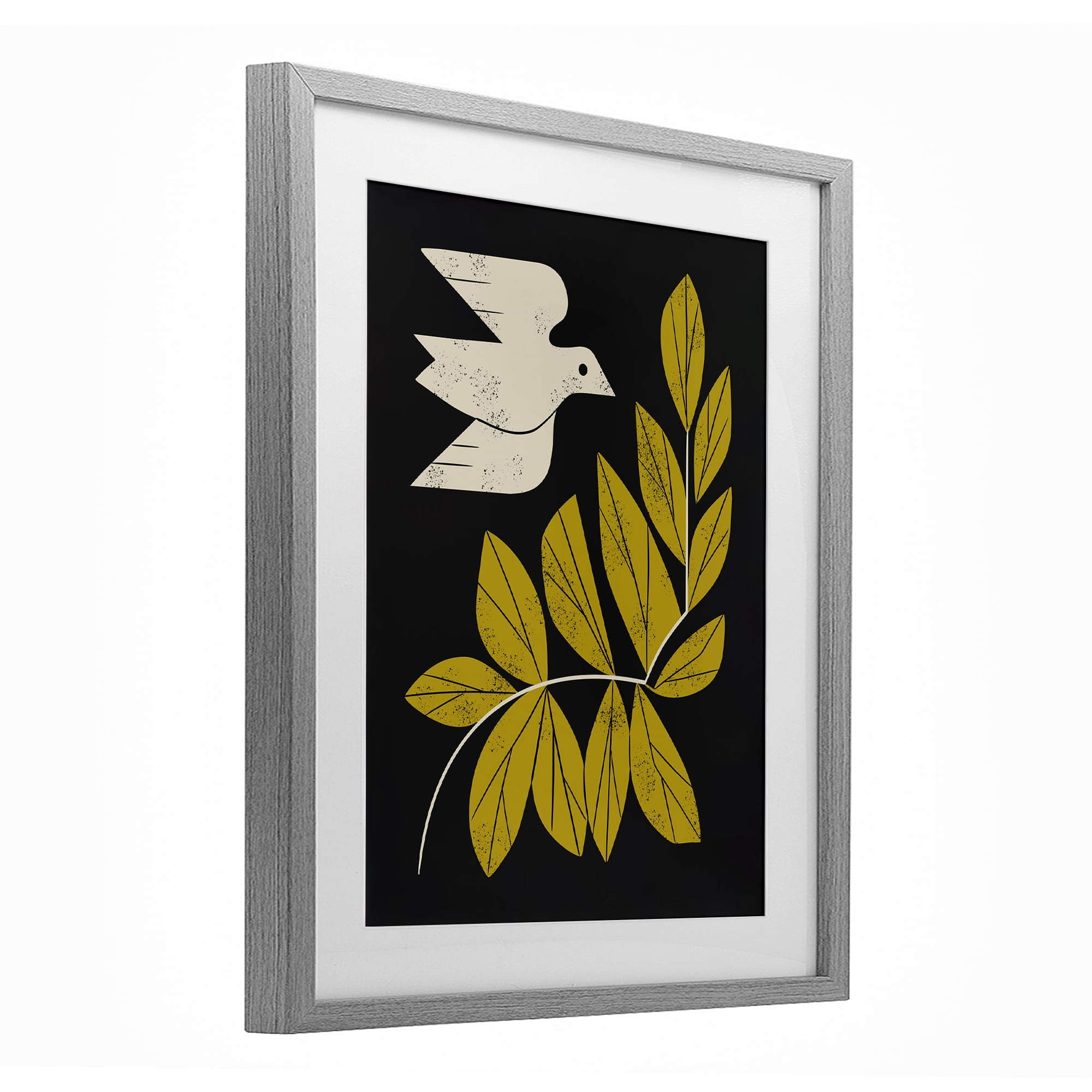 Stupell Industries Midcentury Dove & Branch Gray Framed Print Under Glass, design by Renea L. Thull