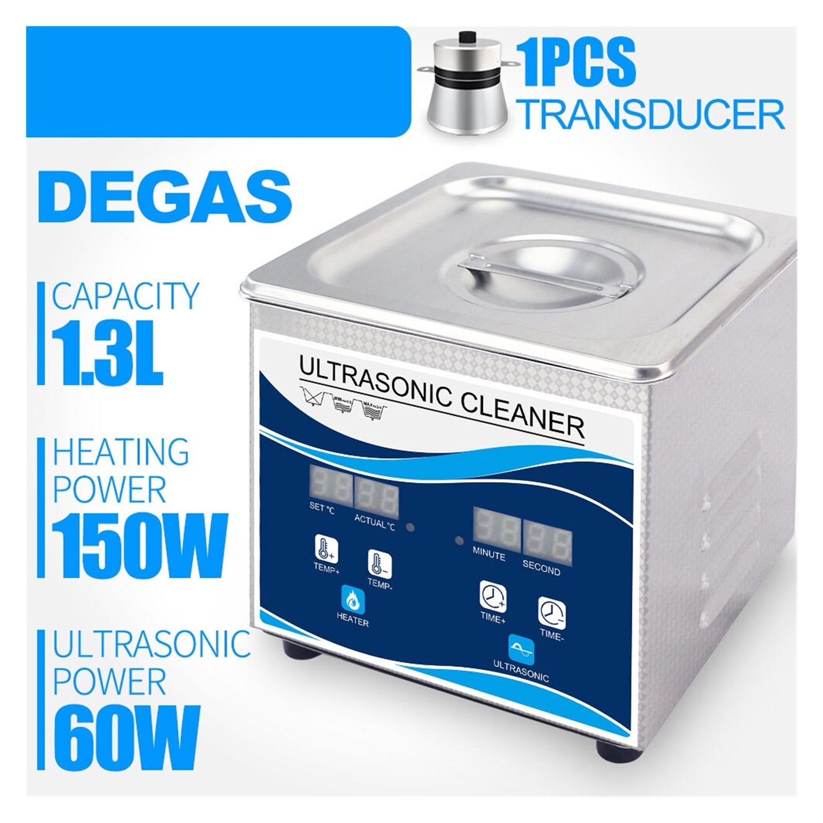 Portable Digital Ultrasonic Cleaner Bath 1.3L 120W With Heater For Jewelry Glasses Watches Jade Spark ,Strong Cleaning