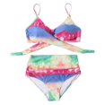thumbnail image 5 of Women Criss Cross Tankini Two Piece Bathing Suits High Waisted Adjustable Sexy Spaghetti Strap Wrap Bikini Tummy Control Floral Print Beach Swimsuits, Rainbow M, 5 of 7