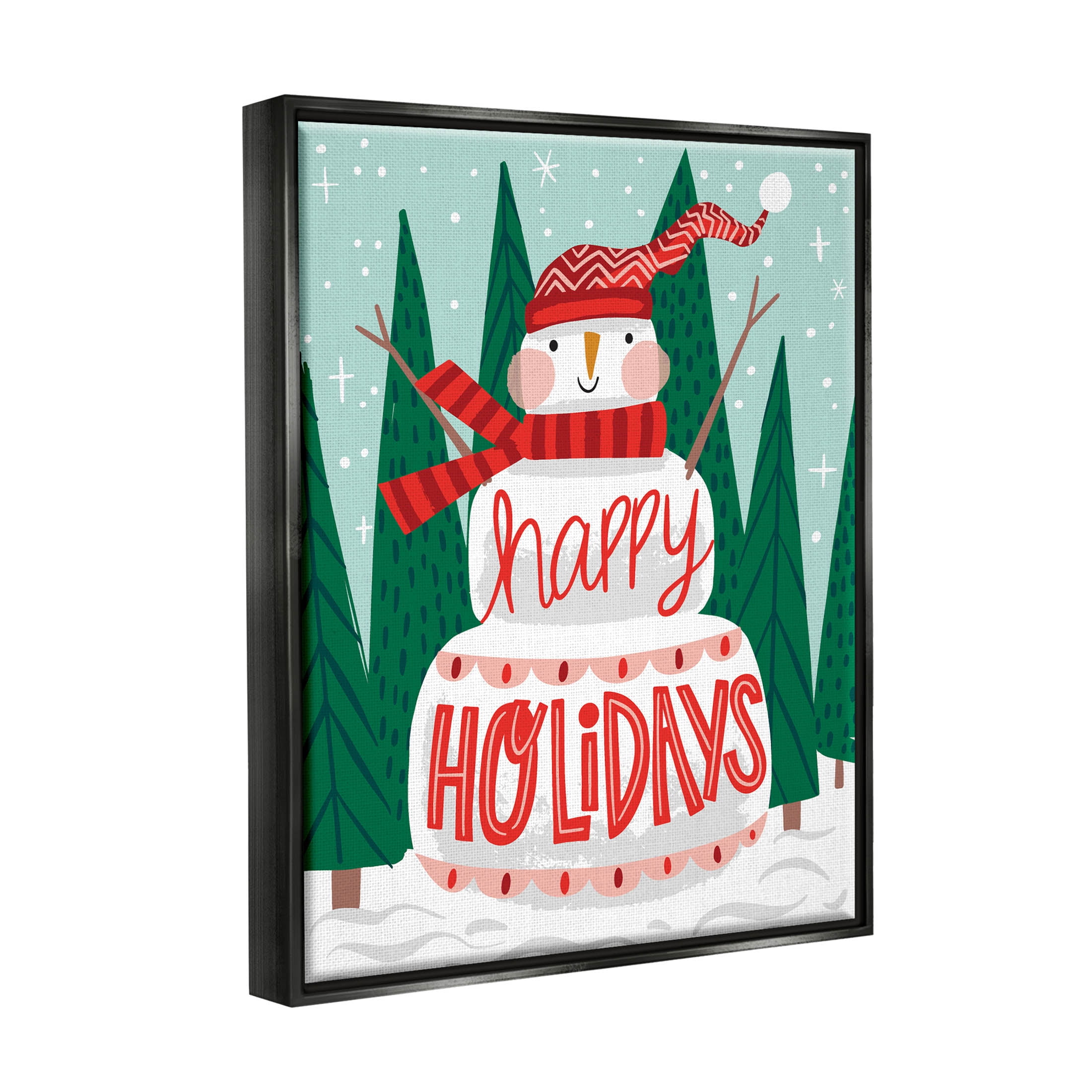 Happy Holidays Happy Snowman Holiday Graphic Art Jet Black Framed Art Print Wall Art