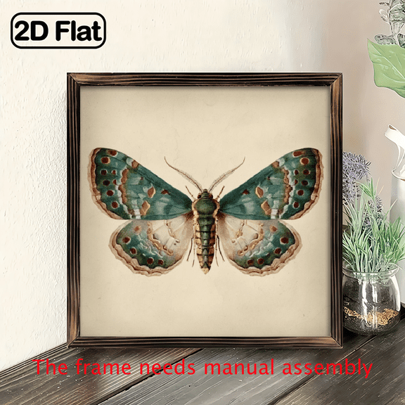 Rustic Wooden Frame Butterfly Wall Art - Vintage-Inspired Home Decor with Realistic Green Brown Butterfly Design, Perfect for Bedroom, Living Room, or Holiday Gift, Butterfly Decorations 8*8in