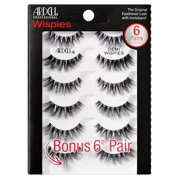 Ardell Demi Wispies False Eyelashes, Natural Look Multi-Dimensional Lashes with Applicator, Black, 6 Pairs