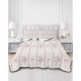 thumbnail image 2 of Quilts Full Size Bedding Set, Pink Floral Lightweight Quilted Comforter, Spring Watercolor Flowers Leaf Bows Beige Soft Reversible Bedspread Coverlet with Pillow Covers for All Season, 78" x 90", 2 of 7