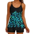thumbnail image 7 of Two Piece Tankini Swimsuits for Women Strappy Swimwear with Boyleg Shorts Modest Bathing Suits Plus Size, M Black|Leaves, 7 of 7