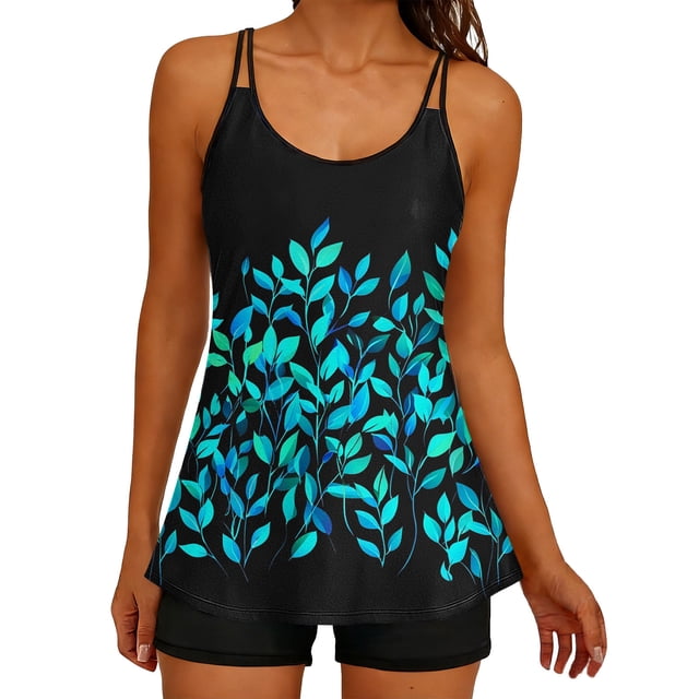 Tankini de moda para mujer, sin mangas, estampado, bikini, traje de baño push-up, acolchado, blusa, transparente, fruncido, conjuntos de falda, traje de baño de dos piezas para mujer, trajes de baño t