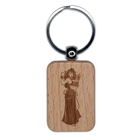 Beautiful Egyptian Belly Dancer Rectangle Keychain Charm Tag - Engraved Wood