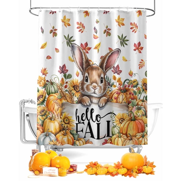 Thanksgiving Rabbit Shower Curtain Set ,Waterproof Fabric Shower Curtains Hello Fall Shower Curtains for Bathroom,Bathroom Decor 36"x72"
