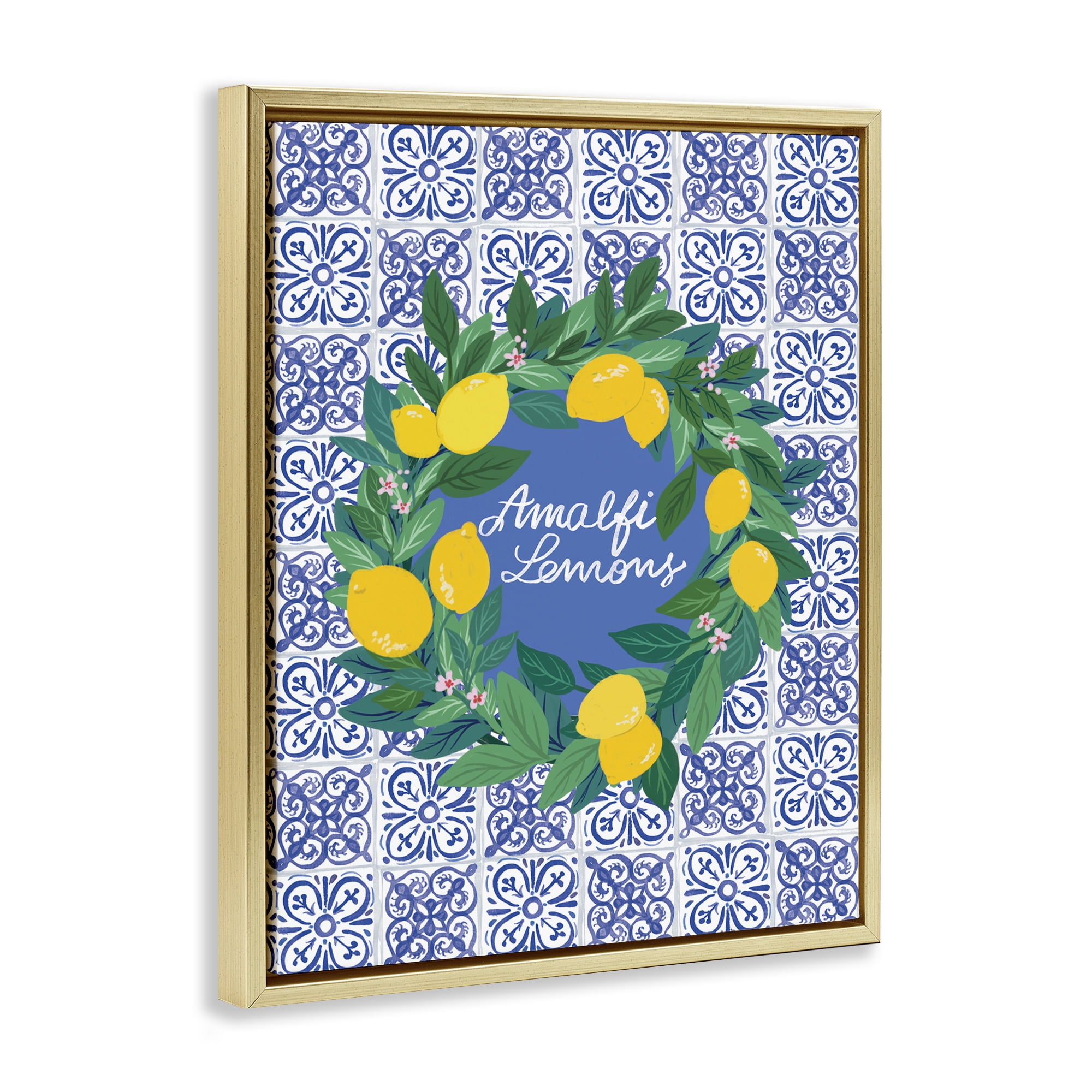 Stupell Industries Amalfi Lemons on Tile Food & Beverage Painting Gold Floater Framed Canvas Art Print Wall Art, 25 x 31