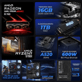 thumbnail image 3 of Computadora Gamer Xtreme PC Gaming AMD Radeon RX 7600 Ryzen 7 5700X 16GB SSD 1TB Sistema Liquido WIFI Black experiencia de juego fluida en nivel medio, 3 of 6