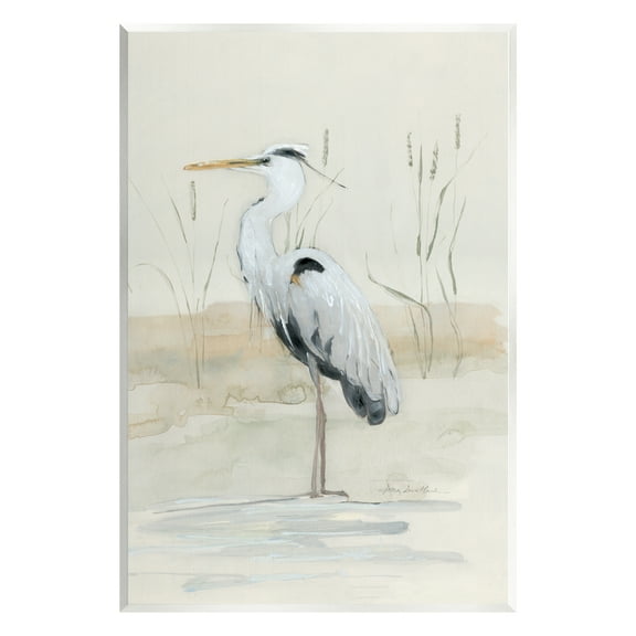 Stupell Industries Heron Bird Riverbank Watercolor Coastal Painting Unframed Art Print Wall Art