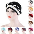 thumbnail image 3 of PMVFHDE Women Ruffle Turban Wrap Cap With Pearl Beading Solid Color Hats For Women Dark Blue, 3 of 8