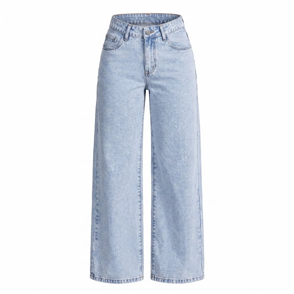 FEDPOP Girls Wide Leg Baggy Jeans, High Waisted Denim Pants with Pockets, Casual Y2K Loose Trousers for Kids, Blue, 8-14Y