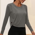 thumbnail image 2 of Vinsonshop Womens Gym Tops Long Sleeve Workout Shirts Athletic Activewear Crew Neck Side Twist Hem Loose Fit Yoga Running T-shirts Lightweight Breathable Exercise Tees Gray XXL, 2 of 6