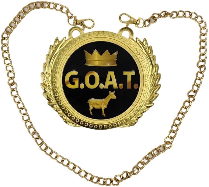 GOAT Greatest of All Time Metal Medal & Chain Set - 0.8lb Heavyweight Gold Alloy, 6.3" x 5.5" Oversized - All Sports Champion Award, MVP Trophy & Gift for Athletes, Fans & Legends