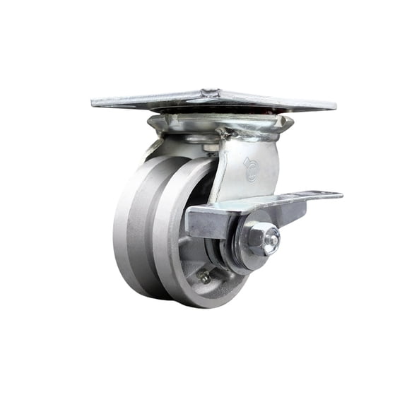 4 Inch Heavy Duty V Groove Semi Steel Caster with Roller Bearing and Brake SCC