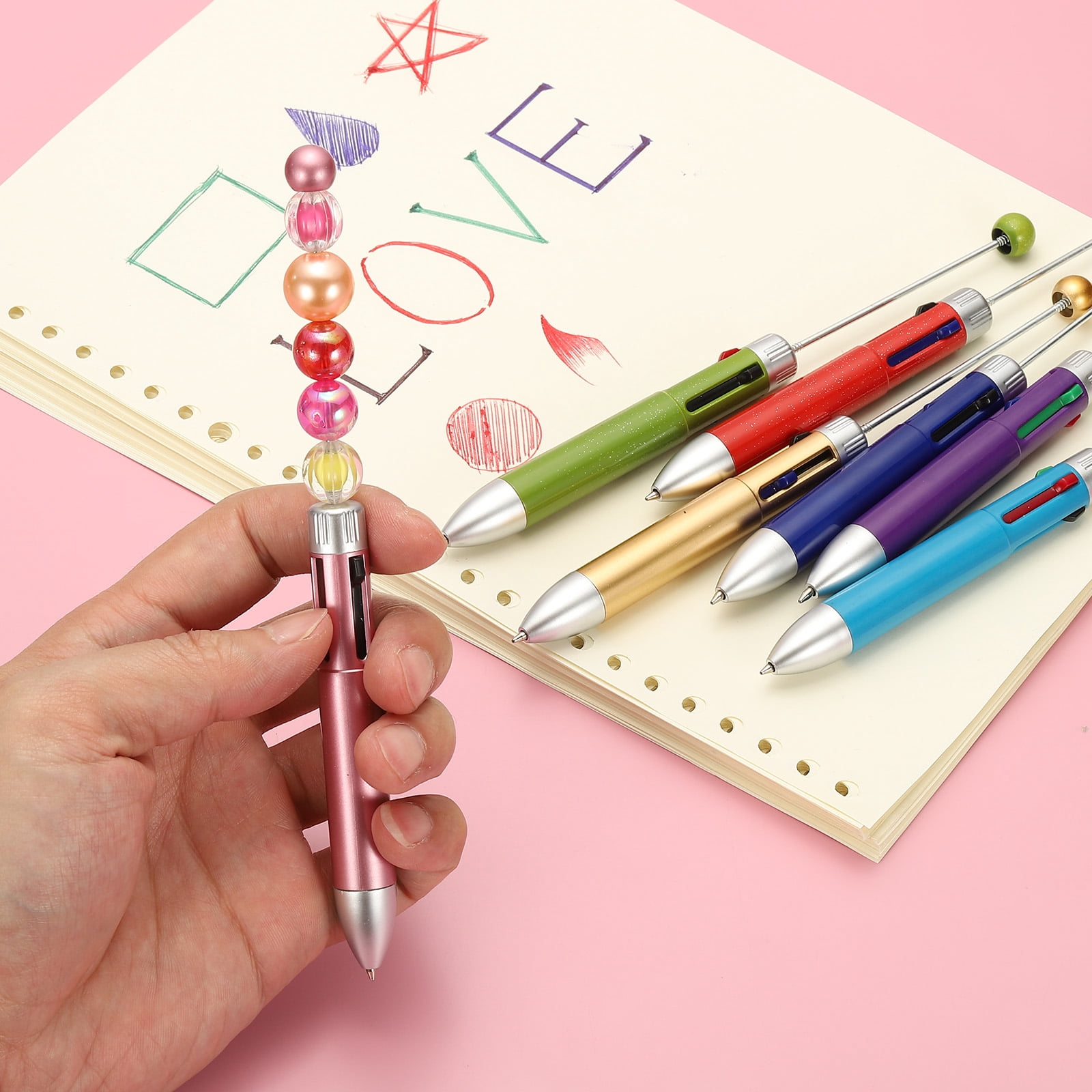 Uxcell 4 Colors Beadable Pens, 6Pcs 1.0mm Point Retractable Pen for DIY Crafts