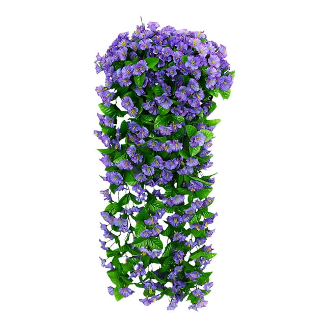 Flores artificiales colgantes, flores falsas, planta colgante, flor violeta, flores de primavera de seda sintética para pared, puerta, patio, jardín, boda, decoración al aire libre (morado)