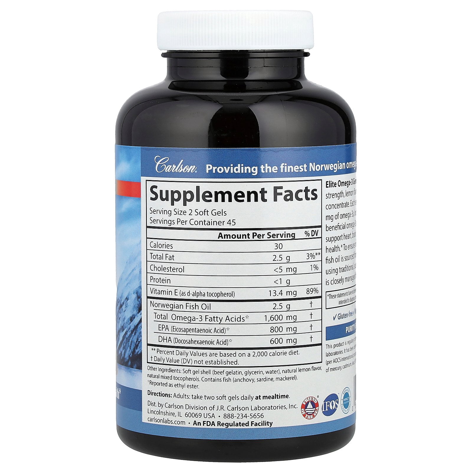 Carlson Wild Caught Elite Omega-3 Gems Softgels, 1600 Mg, Lemon, 90 + 30 Ct