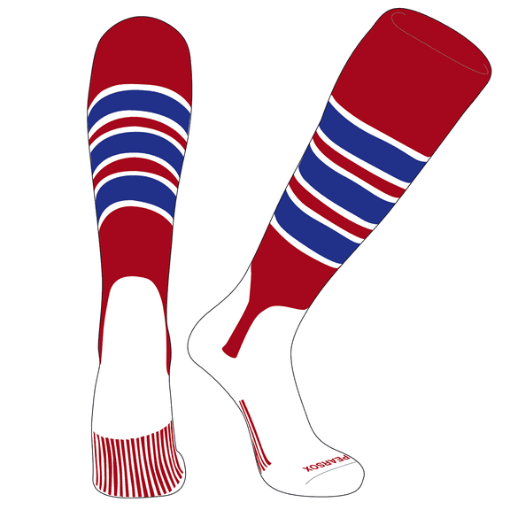 PEAR SOX OTC Baseball Softball Stirrup Socks (C, 5in) Red, White, Royal