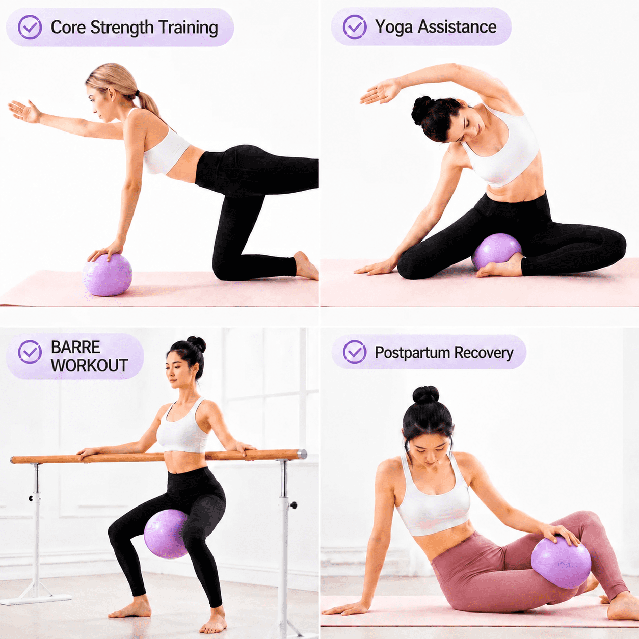 Pilates Ball 2 Pack 9 Inch Anti-Burst Exercise Balls with 2 Pumps, Purple and Green Small Yoga Balls
