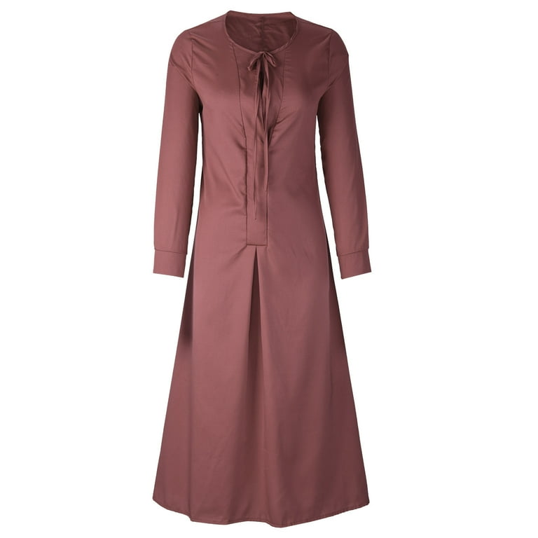Maxi Dress for Women V Neck Solid Color Long Sleeve Dress Casual Loose Fit  Flowy Fall Long Dresses - Walmart.com