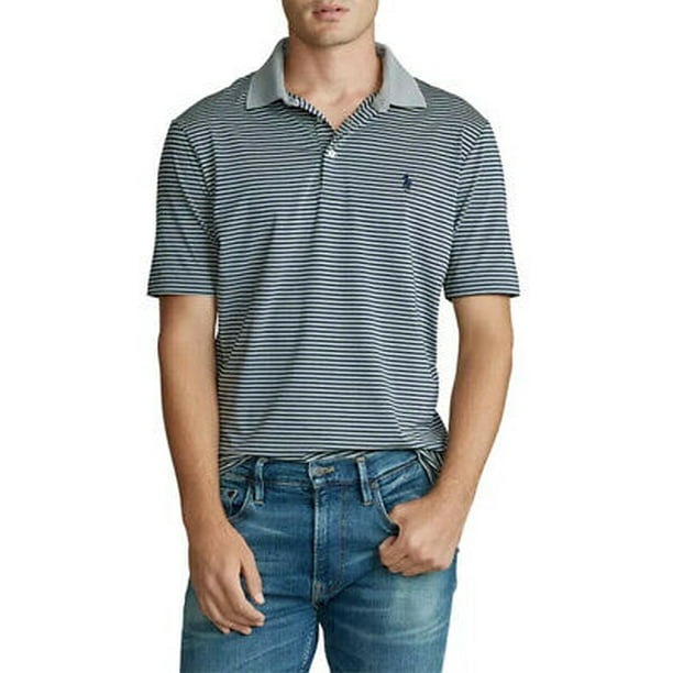 New Polo Ralph Lauren Men's Classic Fit Striped Performance Polo Shirt,Grey,L  3851-9 