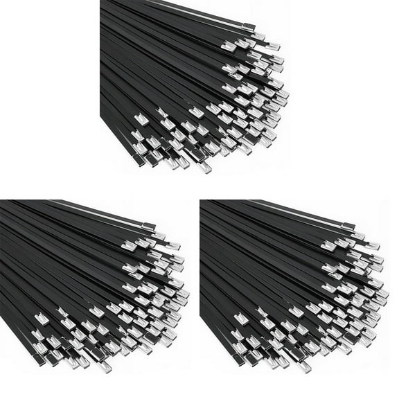 Metal Zip Ties Black 300Pcs 11.8 Inch 304 Stainless Steel Epoxy Coated Cable Tie for Machinery, Vehicles, Farms, Cables