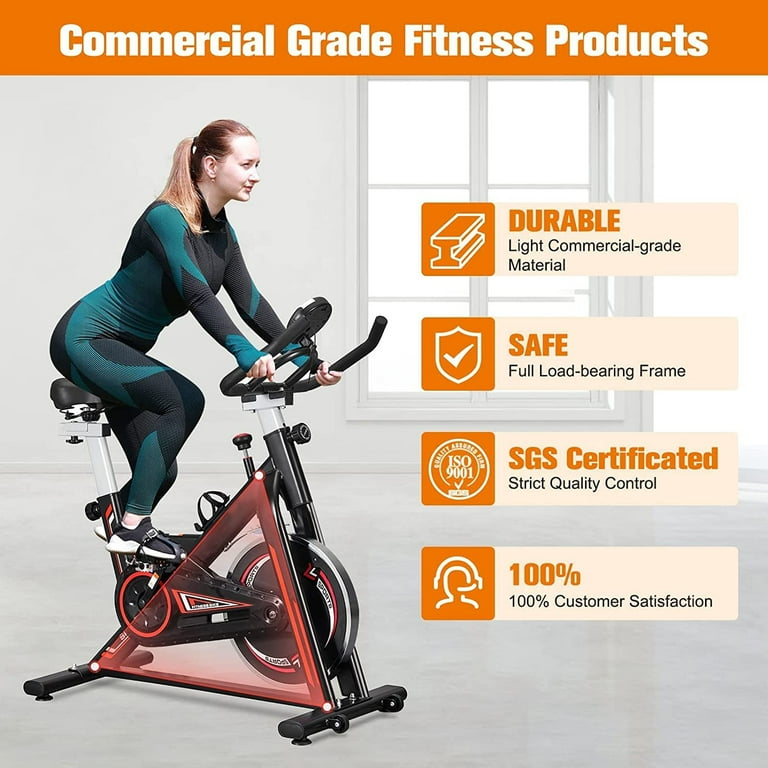 SUGIFT Stationary Exercise Bike Indoor Cycling Bike 300 lbs Weight Capacity with Comfortable Seat Cushion LCD Monitor Black