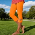 thumbnail image 5 of Women's High Waisted Yoga Pants, Heart Shaped Hollow Out Capri Leggings, 7/8 Length Workout Running Pants, Stretchy Comfort Gym Tights for Women-Orange, 5 of 8