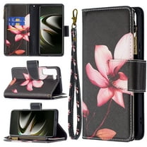 TECH CIRCLE Galaxy S23 5G Wallet Case,Premium PU Leather Zipper Card Slot Wrist Strap Magnetic Closure Kickstand Carrying Pouch Protective Case for Samsung Galaxy S23 5G 6.1 inch 2023,Lotus