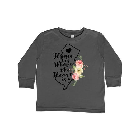 

Inktastic New Jersey Home is Where the Heart is with Watercolor Floral Gift Toddler Boy or Toddler Girl Long Sleeve T-Shirt