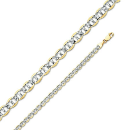 14k Yellow Gold Solid 5.5mm Flat Mariner White Pave Diamond-Cut Chain Necklace 20"