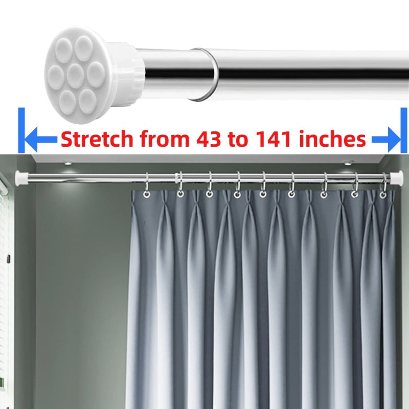 Room Divider Spring Tension Curtain Rod 43 to 141 inches,Adjustable Shower Curtain Rods,No Drilling,Closet Telescopic Rods,Expandable Balcony Tension Pole,Silver