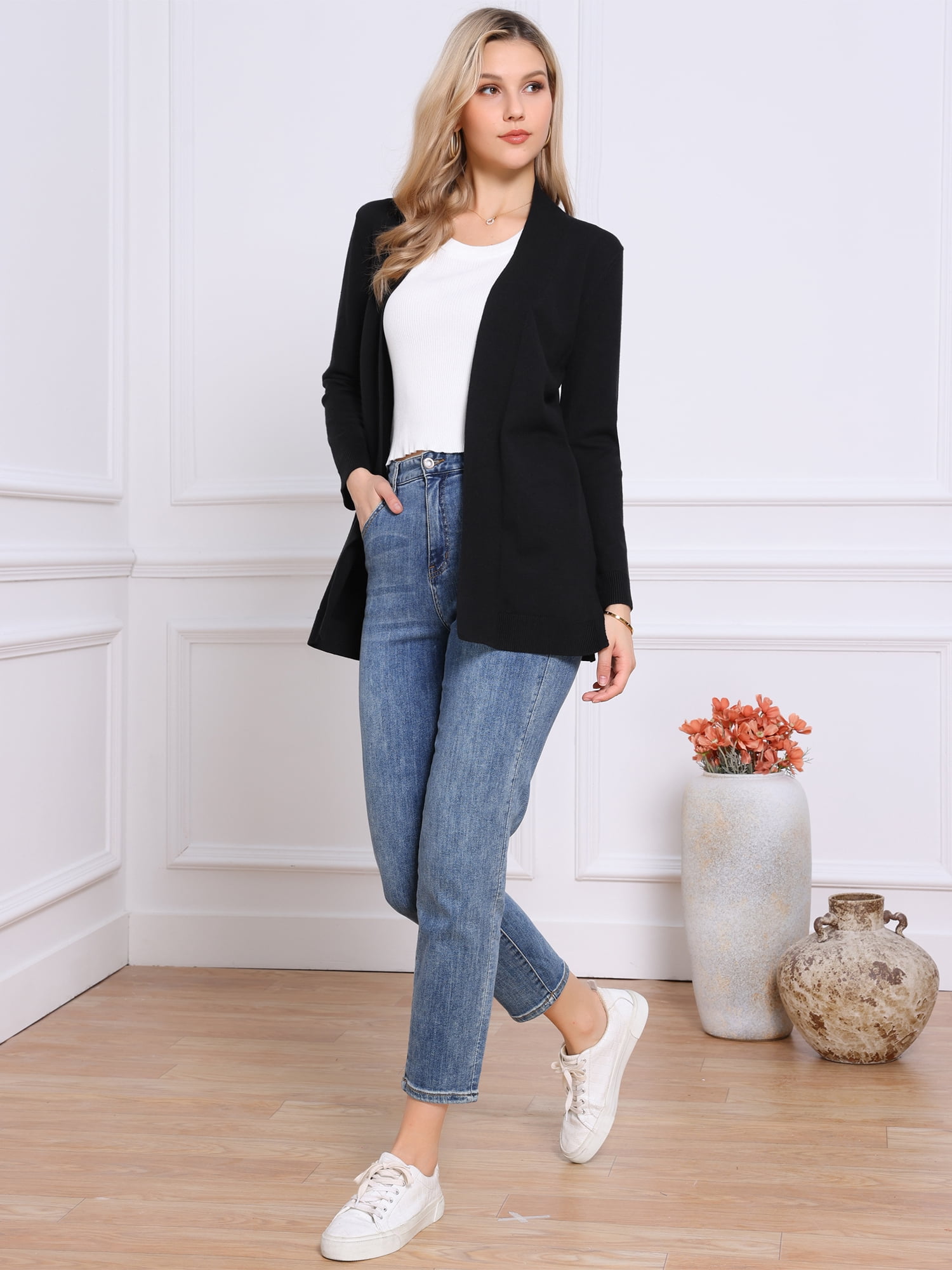 DARING DIVA Women's Casual Knit Open Front Cardigan Sweater XS Black