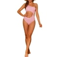 thumbnail image 2 of INSPIRE CHIC Traje de baño de una pieza para mujer, bañador monokini con corte asimétrico en la cintura, color rosa medio, 2 of 5