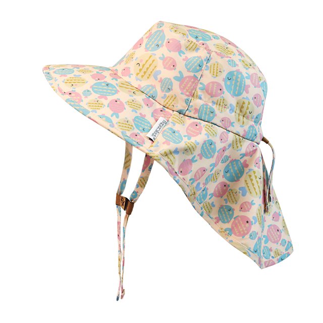 FlapJackKids - Sun Hat with Neck Cape - Kissing Fish - S (6M-2Y)