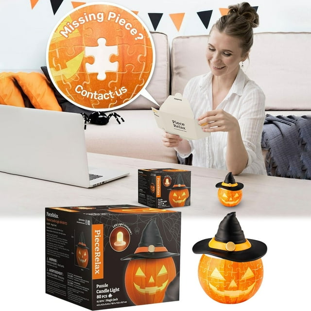 AKEGAMN Clearance! 3D Halloween Puzzle Candle Light LED Jack O’ Decor With Flameless Tea Lights Battery Powered And Reusable Halloween Decoration Lights For Indoor&Outdoor Decorati 3D Halloween Puzz