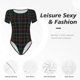 thumbnail image 4 of Balery Buffalo Plaid Dark Green Body de cuello redondo de manga corta para mujer Tops de manga corta Tops básicos-Small, 4 of 7