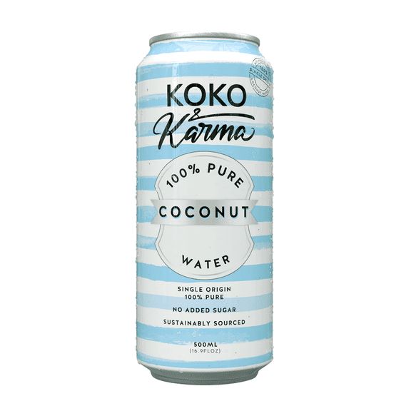 Koko & Karma Pure Coconut Water, Electrolytes, No Added Sugar, 16.9 fl oz Can