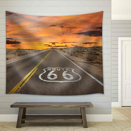 wall26 - Route 66 Pavement Sign Sunrise in California'S Mojave Desert. - Fabric Wall Tapestry Home Decor - 51x60 inches