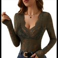 thumbnail image 1 of Blusa de Larga con Cuello Redondo y Encaje de con Bordado Floral para Mujer Verde Oliva M, 1 of 10