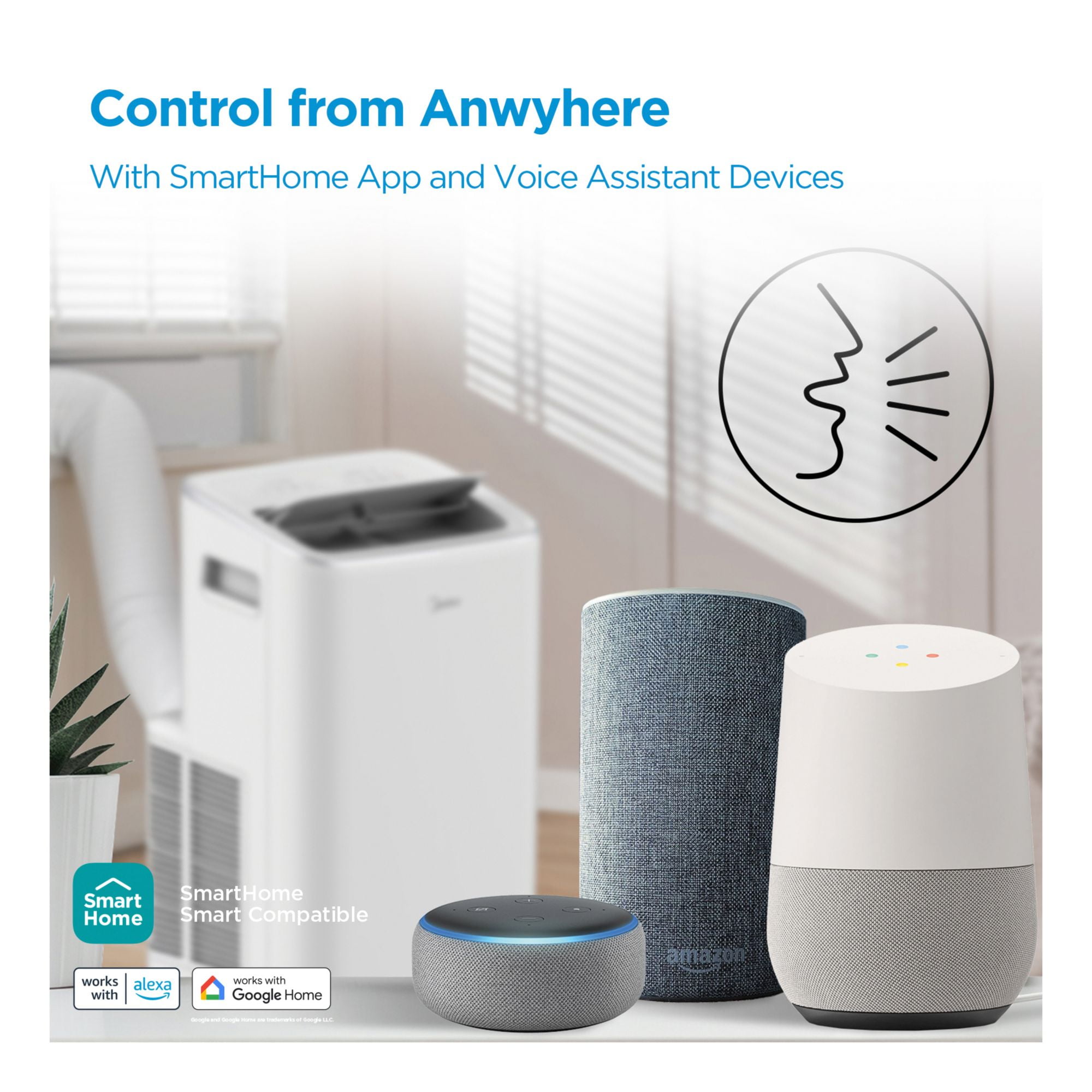 Midea 10,000 BTU Portable Air Conditioner, Smart Inverter, 3-In-1 Ventilate, Dehumidifier, Cool, Comfortsense Remote, White, MAP10V1JWT-B
