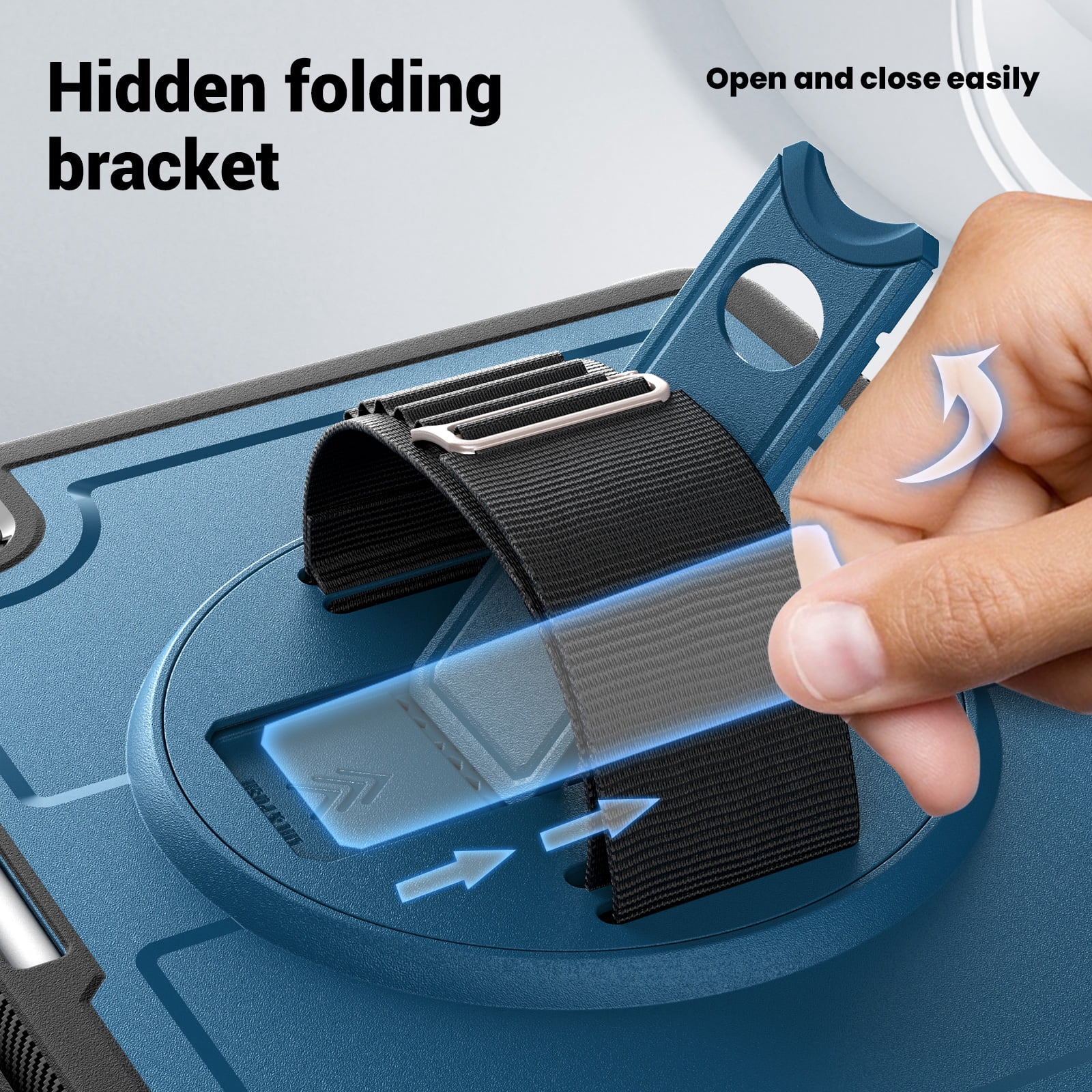 ELEHOLD Rugged Case For Apple iPad 11th(A16) 2025/10th Gen 2022,360 Rotating Stand Hand Strap Shoulder Strap Pencil Holder Full-Body Heavy Duty Shockproof Protective Case,Navyblue
