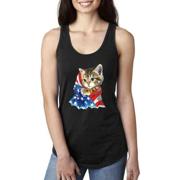 Women's Racerback Tank Top - American Flag 4th of July Kitty