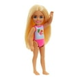 thumbnail image 5 of Barbie Chelsea Small Doll with Beach Swimsuit, Stripes & Floral Print, Blonde Hair & Blue Eyes, 5 of 7