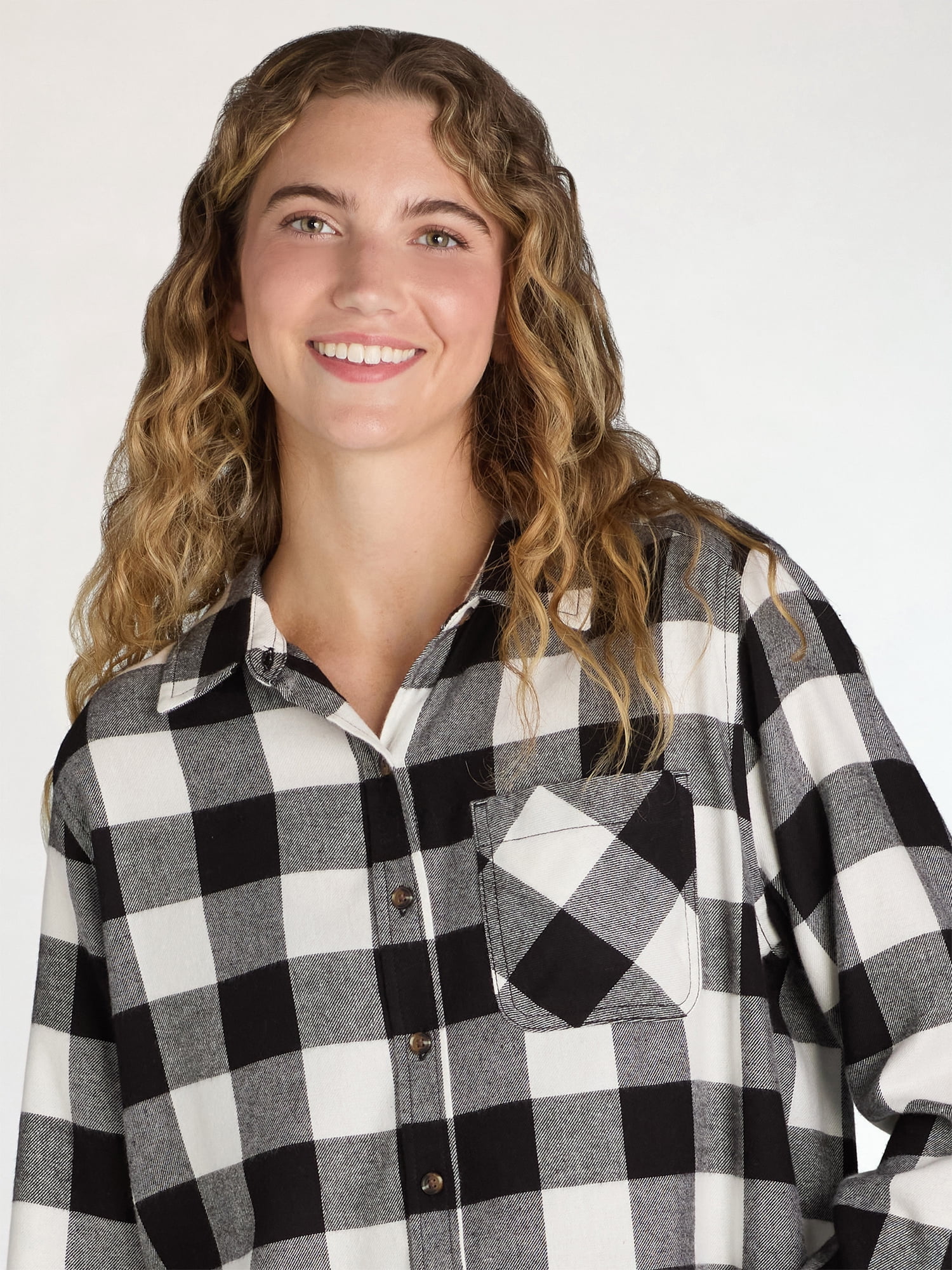 Time and Tru Women's Flannel Shirt with Long Sleeves, Sizes S-XXXL