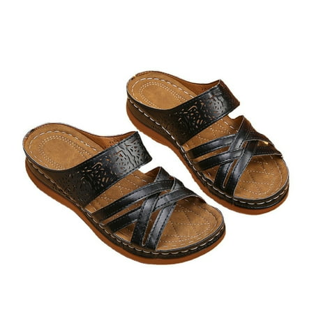 

Women s Thick Sole Slippers Hollowed Cross Heeled Casual Slipper Sandals for Summer